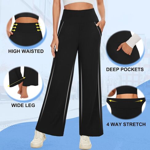 NEW YOUNG 3 Pack Women's Wide Leg Pants with Pockets High Waist Loose Sweatpants Casual Lounge Yoga Workout Palazzo in Saudi Arabia