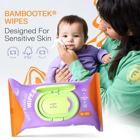 Freestyle Soft Jumbo Baby Wipes - Hypoallergenic and Unscented - Water-Based Wet Wipes for Babies - Finely Suited for Sensitive Skin – Thick & Oversized – Pack of 12, 72 Wipes Per Pack in Saudi Arabia
