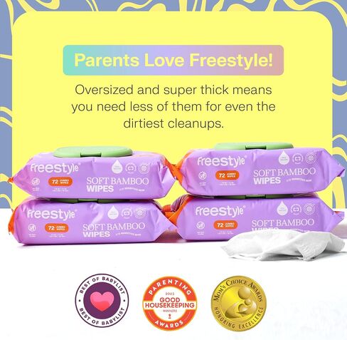 Freestyle Soft Jumbo Baby Wipes - Hypoallergenic and Unscented - Water-Based Wet Wipes for Babies - Finely Suited for Sensitive Skin – Thick & Oversized – Pack of 12, 72 Wipes Per Pack in Saudi Arabia