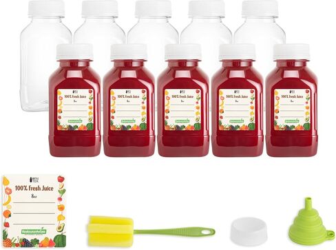 Restaurantware-Bottle Tek 12 Ounce Juice Bottle For Juicing, 1 Bottle With Cap - Includes Label, Lid, Brush, And Funnel, Clear Plastic Empty Juice Container, For Smoothies, Milk, Or Water in Saudi Arabia