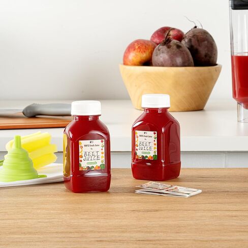Restaurantware-Bottle Tek 12 Ounce Juice Bottle For Juicing, 1 Bottle With Cap - Includes Label, Lid, Brush, And Funnel, Clear Plastic Empty Juice Container, For Smoothies, Milk, Or Water in Saudi Arabia