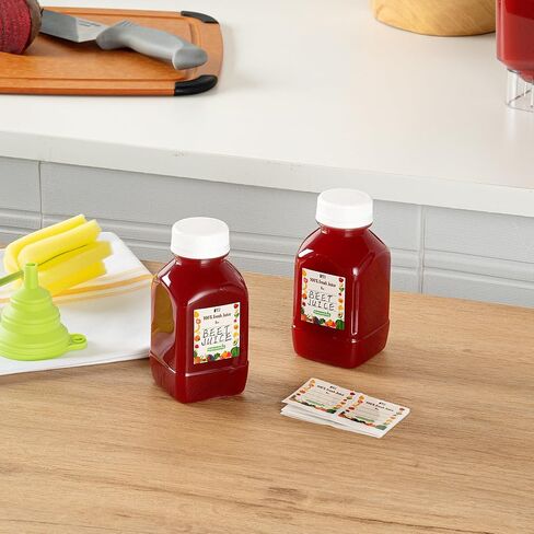 Restaurantware-Bottle Tek 12 Ounce Juice Bottle For Juicing, 1 Bottle With Cap - Includes Label, Lid, Brush, And Funnel, Clear Plastic Empty Juice Container, For Smoothies, Milk, Or Water in Saudi Arabia