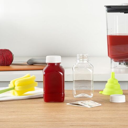 Restaurantware-Bottle Tek 12 Ounce Juice Bottle For Juicing, 1 Bottle With Cap - Includes Label, Lid, Brush, And Funnel, Clear Plastic Empty Juice Container, For Smoothies, Milk, Or Water in Saudi Arabia