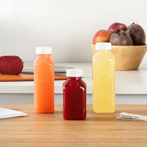 Restaurantware-Bottle Tek 12 Ounce Juice Bottle For Juicing, 1 Bottle With Cap - Includes Label, Lid, Brush, And Funnel, Clear Plastic Empty Juice Container, For Smoothies, Milk, Or Water in Saudi Arabia