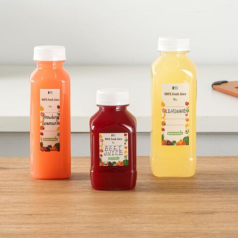 Restaurantware-Bottle Tek 12 Ounce Juice Bottle For Juicing, 1 Bottle With Cap - Includes Label, Lid, Brush, And Funnel, Clear Plastic Empty Juice Container, For Smoothies, Milk, Or Water in Saudi Arabia
