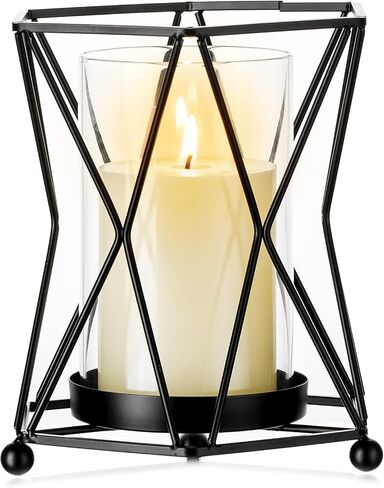 Nuptio Glass Vases for Flowers with Geometric Metal Rack Stand, Gold Candle Holders for Pillar Candles, 6.69in Tall Hurricane Candle Holder Centerpiece for Home Office Living Room Wedding Decor in Saudi Arabia