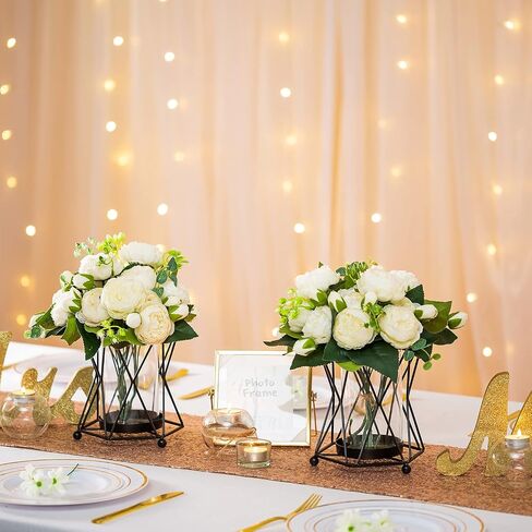 Nuptio Glass Vases for Flowers with Geometric Metal Rack Stand, Gold Candle Holders for Pillar Candles, 6.69in Tall Hurricane Candle Holder Centerpiece for Home Office Living Room Wedding Decor in Saudi Arabia