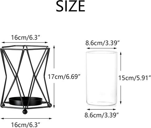 Nuptio Glass Vases for Flowers with Geometric Metal Rack Stand, Gold Candle Holders for Pillar Candles, 6.69in Tall Hurricane Candle Holder Centerpiece for Home Office Living Room Wedding Decor in Saudi Arabia