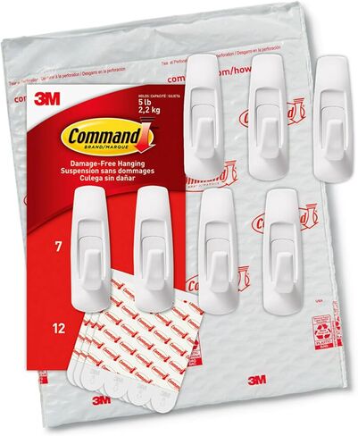 Command Large Utility Hooks, Damage Free Hanging Wall Hooks with Adhesive Strips, No Tools Wall Hooks for Hanging Decorations in Living Spaces, 7 White Hooks and 12 Command Strips in Saudi Arabia
