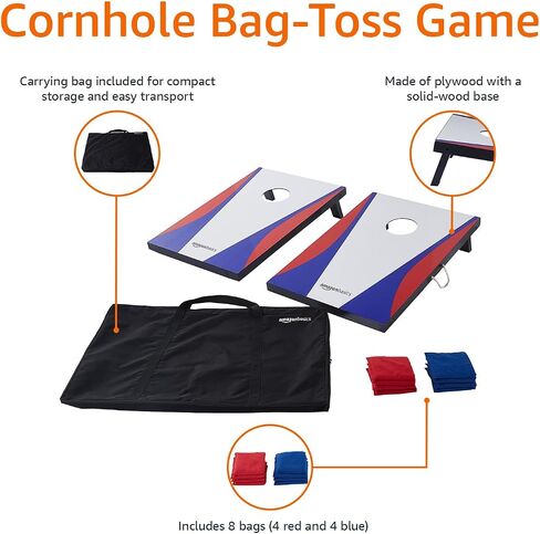 Amazon Basics Cornhole Set with 2 Boards, 8 Bean Bags, and Travel Carry Case, Blue/Red in Saudi Arabia