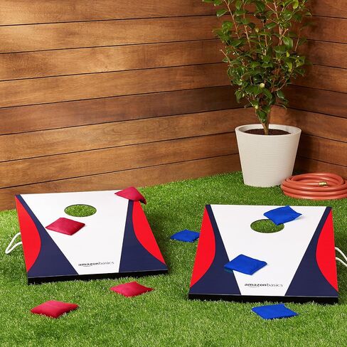 Amazon Basics Cornhole Set with 2 Boards, 8 Bean Bags, and Travel Carry Case, Blue/Red in Saudi Arabia