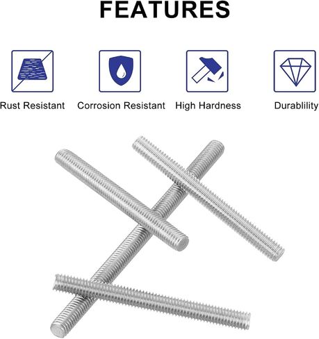 uxcell 8Pcs Fully Threaded Rod, M4 x 65mm 304 Stainless Steel Right Hand Thread Bar Studs M4-0.7 Thread Pitch for Furniture Machinery Assembly in Saudi Arabia