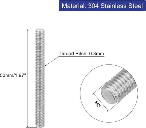 uxcell 8Pcs Fully Threaded Rod, M4 x 65mm 304 Stainless Steel Right Hand Thread Bar Studs M4-0.7 Thread Pitch for Furniture Machinery Assembly in Saudi Arabia