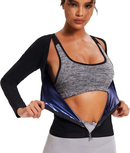 Sauna Suit for Women Weight Loss Sweat Shirts Hot Sweating Waist Trainer Belly Fat Fajas Long Sleeve Zipper Workout Top Vest in Saudi Arabia
