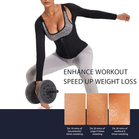 Sauna Suit for Women Weight Loss Sweat Shirts Hot Sweating Waist Trainer Belly Fat Fajas Long Sleeve Zipper Workout Top Vest in Saudi Arabia