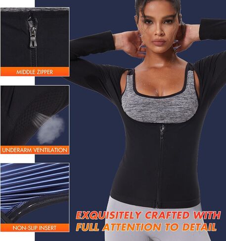 Sauna Suit for Women Weight Loss Sweat Shirts Hot Sweating Waist Trainer Belly Fat Fajas Long Sleeve Zipper Workout Top Vest in Saudi Arabia