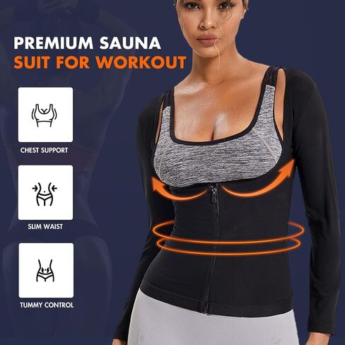 Sauna Suit for Women Weight Loss Sweat Shirts Hot Sweating Waist Trainer Belly Fat Fajas Long Sleeve Zipper Workout Top Vest in Saudi Arabia