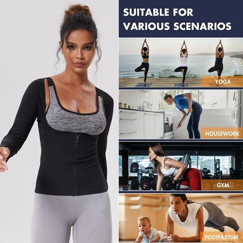 Sauna Suit for Women Weight Loss Sweat Shirts Hot Sweating Waist Trainer Belly Fat Fajas Long Sleeve Zipper Workout Top Vest in Saudi Arabia