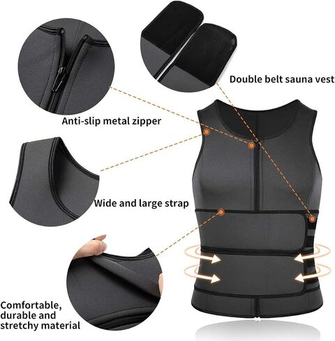 MISS MOLY Men's Sauna Waist Trainer Vest Sweat Vest with Trimmer Belt Workout Tank Top Body Shaper in Saudi Arabia