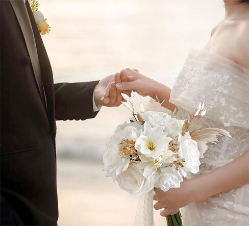 Artificial Flowers White Champagne Rose for Wedding Home Indoor Decorations, Fake Rose Combo Box with Stems for DIY Party Table Centerpiece Bridal Bouquet Decor in Saudi Arabia