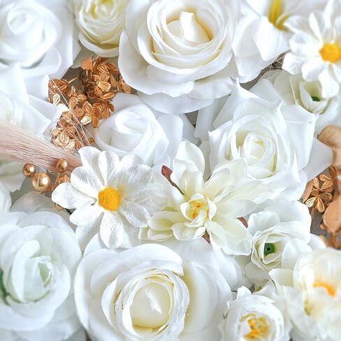 Artificial Flowers White Champagne Rose for Wedding Home Indoor Decorations, Fake Rose Combo Box with Stems for DIY Party Table Centerpiece Bridal Bouquet Decor in Saudi Arabia