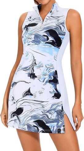 فساتين جولف Viracy Tennis Dress للنساء مع شورت وجيوب بدون أكمام وسحاب وياقة واقفة، فستان رياضي خفيف الوزن in Saudi Arabia