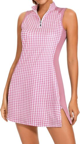 فساتين جولف Viracy Tennis Dress للنساء مع شورت وجيوب بدون أكمام وسحاب وياقة واقفة، فستان رياضي خفيف الوزن in Saudi Arabia