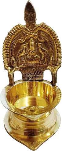 Handmade indian puja golden oil lamp for diwali pooja article akhand brass kamatchi vilakku: ashta-lakshmi oil lamp diya for wealth & prosperity (1) in Saudi Arabia