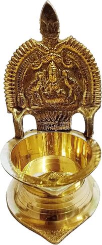 Handmade indian puja golden oil lamp for diwali pooja article akhand brass kamatchi vilakku: ashta-lakshmi oil lamp diya for wealth & prosperity (1) in Kuwait