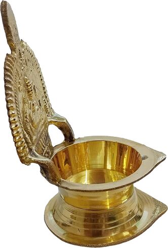 Handmade indian puja golden oil lamp for diwali pooja article akhand brass kamatchi vilakku: ashta-lakshmi oil lamp diya for wealth & prosperity (1) in Kuwait
