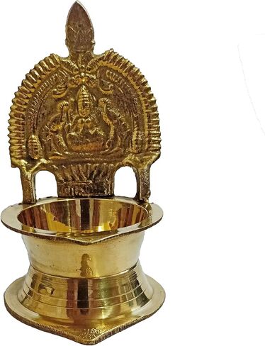 Handmade indian puja golden oil lamp for diwali pooja article akhand brass kamatchi vilakku: ashta-lakshmi oil lamp diya for wealth & prosperity (1) in Kuwait
