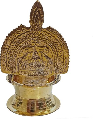 Handmade indian puja golden oil lamp for diwali pooja article akhand brass kamatchi vilakku: ashta-lakshmi oil lamp diya for wealth & prosperity (1) in Kuwait