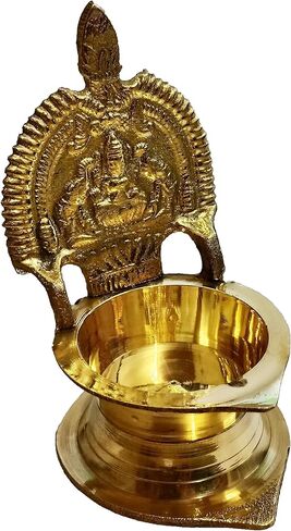 Handmade indian puja golden oil lamp for diwali pooja article akhand brass kamatchi vilakku: ashta-lakshmi oil lamp diya for wealth & prosperity (1) in Kuwait