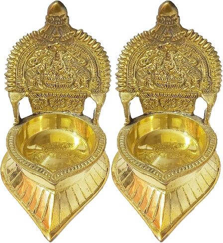 Handmade indian puja golden oil lamp for diwali pooja article akhand brass kamatchi vilakku: ashta-lakshmi oil lamp diya for wealth & prosperity (1) in Saudi Arabia