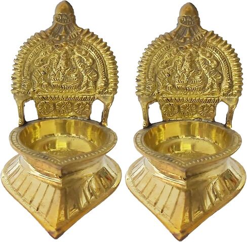 Handmade indian puja golden oil lamp for diwali pooja article akhand brass kamatchi vilakku: ashta-lakshmi oil lamp diya for wealth & prosperity (1) in Saudi Arabia