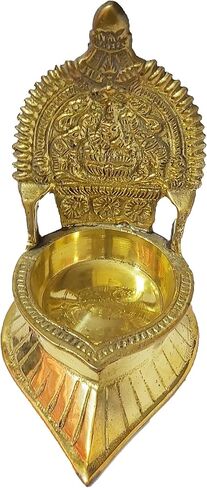 Handmade indian puja golden oil lamp for diwali pooja article akhand brass kamatchi vilakku: ashta-lakshmi oil lamp diya for wealth & prosperity (1) in Saudi Arabia