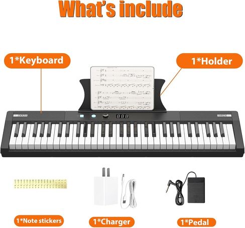 Piano Keyboard, 61 Key Keyboard Piano for Beginners and Kids with Headphones Charger and Pedal, Portable Electric Keyboard Teaching for Best Birthday or Christmas Gift in Saudi Arabia