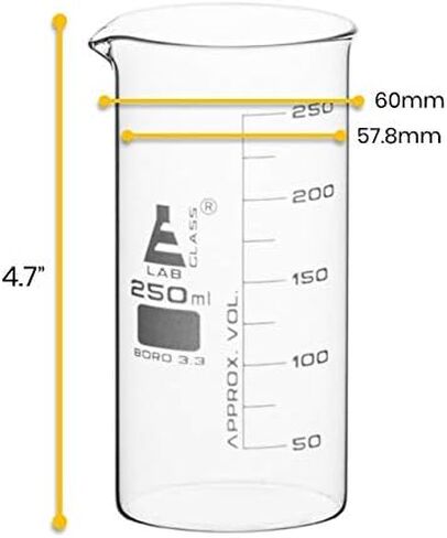EISCO Beaker, 250ml - Tall Form with Spout - White, 25ml Graduations - Borosilicate 3.3 Glass in Saudi Arabia