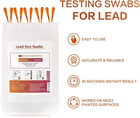 Lead Test Kit for Dishes, 10 Pcs Rapid Lead Test Swabs, Dip in Water Lead Testing Kit, Lead Paint Test Kit Home Use for All Surfaces, Results in 30 Seconds in Kuwait