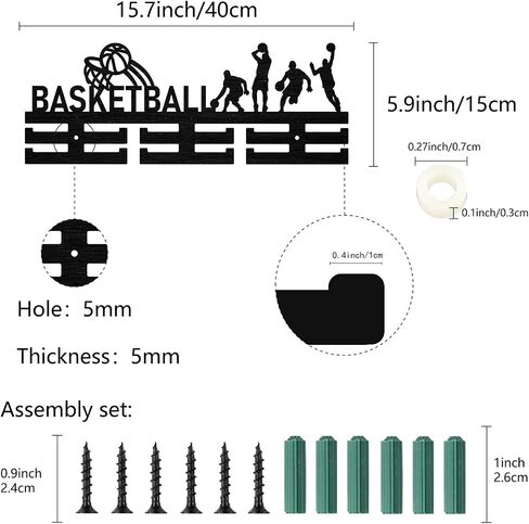 CREATCABIN Wooden Basketball Medal Hanger Display Medal Holder Sport Medal Rack Wall Rack Mounted over 30 Medals Awards Ribbon Stand for Soccer Competition Athletes Medalist Black 15.7x5.9Inch in Saudi Arabia