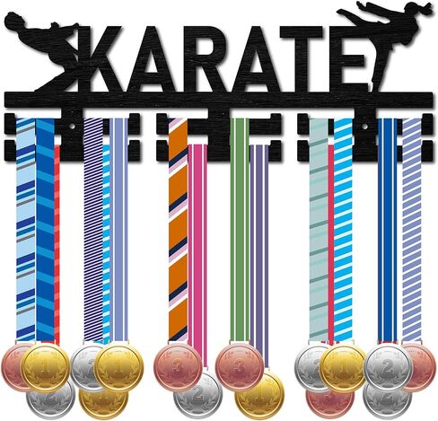 CREATCABIN Wooden Basketball Medal Hanger Display Medal Holder Sport Medal Rack Wall Rack Mounted over 30 Medals Awards Ribbon Stand for Soccer Competition Athletes Medalist Black 15.7x5.9Inch in Saudi Arabia