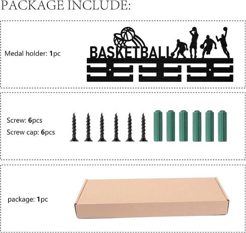 CREATCABIN Wooden Basketball Medal Hanger Display Medal Holder Sport Medal Rack Wall Rack Mounted over 30 Medals Awards Ribbon Stand for Soccer Competition Athletes Medalist Black 15.7x5.9Inch in Saudi Arabia