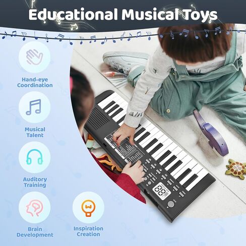 Kids Keyboard Piano Musical Toys, 37 Key Portable Electronic Piano for Kids with Microphone, Beginners Piano Keyboard Birthday Gift for 3 4 5 6 7 8 Year Old Girls Boys (Black) in Saudi Arabia