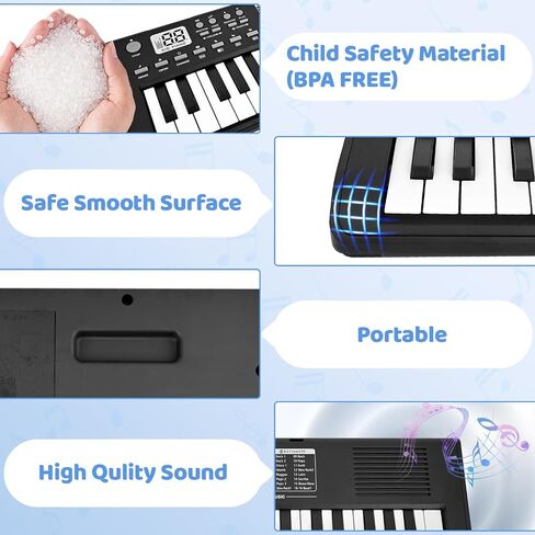 Kids Keyboard Piano Musical Toys, 37 Key Portable Electronic Piano for Kids with Microphone, Beginners Piano Keyboard Birthday Gift for 3 4 5 6 7 8 Year Old Girls Boys (Black) in Saudi Arabia