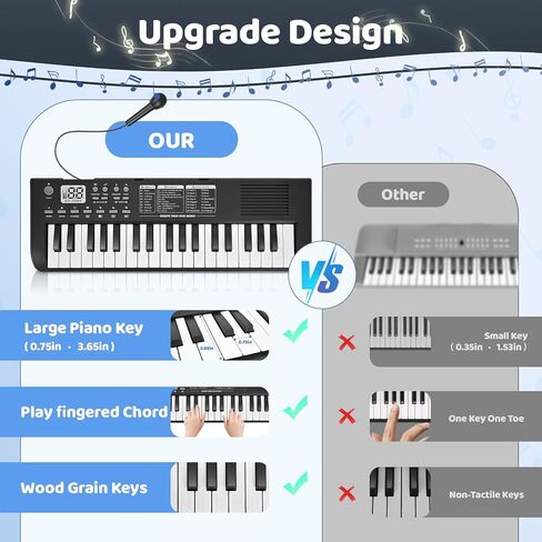 Kids Keyboard Piano Musical Toys, 37 Key Portable Electronic Piano for Kids with Microphone, Beginners Piano Keyboard Birthday Gift for 3 4 5 6 7 8 Year Old Girls Boys (Black) in Saudi Arabia