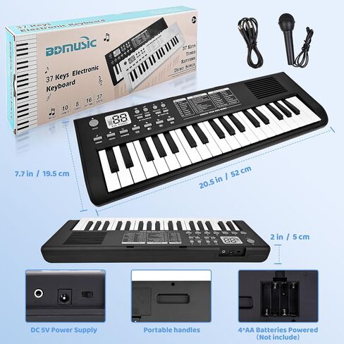 Kids Keyboard Piano Musical Toys, 37 Key Portable Electronic Piano for Kids with Microphone, Beginners Piano Keyboard Birthday Gift for 3 4 5 6 7 8 Year Old Girls Boys (Black) in Saudi Arabia