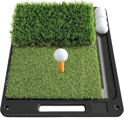Premium Dual-Turf Golf Mat: Heavy Bottom Golf Hitting Mat with Ball Tray, Portable Golf Practice Mat for Indoor & Outdoor Golf Training Swing Chipping & Driving, Golf Training Aid for Men/Golfers in Kuwait