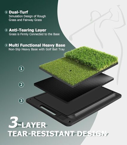 Premium Dual-Turf Golf Mat: Heavy Bottom Golf Hitting Mat with Ball Tray, Portable Golf Practice Mat for Indoor & Outdoor Golf Training Swing Chipping & Driving, Golf Training Aid for Men/Golfers in Kuwait