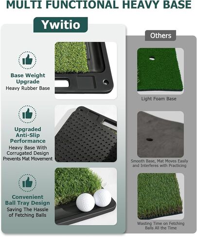 Premium Dual-Turf Golf Mat: Heavy Bottom Golf Hitting Mat with Ball Tray, Portable Golf Practice Mat for Indoor & Outdoor Golf Training Swing Chipping & Driving, Golf Training Aid for Men/Golfers in Kuwait