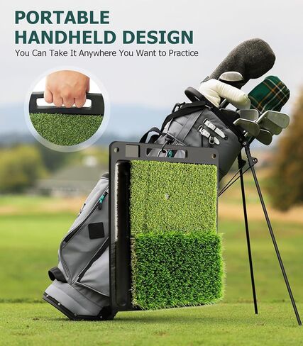 Premium Dual-Turf Golf Mat: Heavy Bottom Golf Hitting Mat with Ball Tray, Portable Golf Practice Mat for Indoor & Outdoor Golf Training Swing Chipping & Driving, Golf Training Aid for Men/Golfers in Kuwait